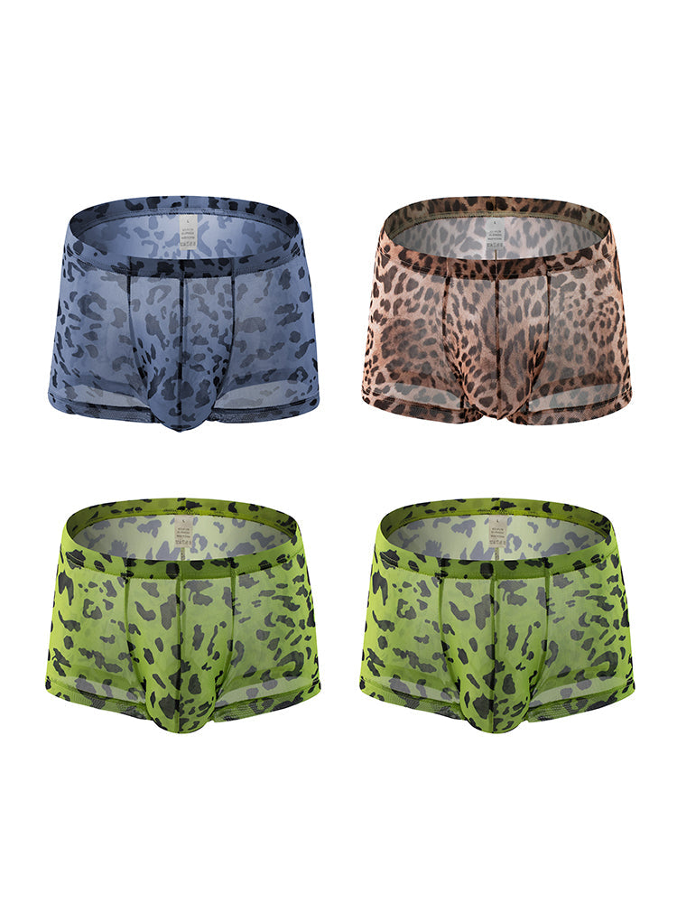 4 Pack Leopard Print See-through Mesh Trunks