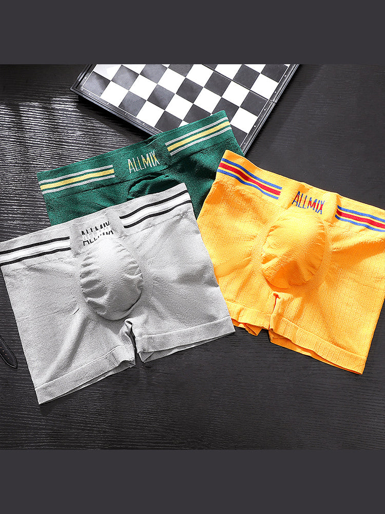 3 Pack ALLMIX Men's Sexy Striped Seamless Low Waist Boxers Briefs