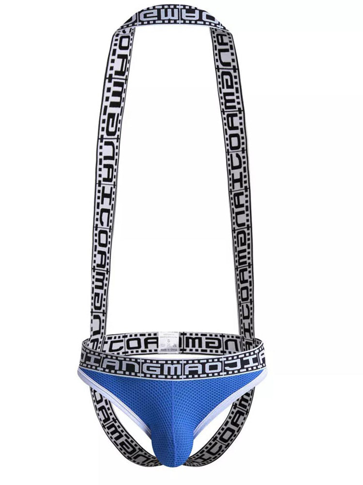 Men's Sexy Mesh U-convex Large Pouch Breathable Vest One-piece Suspender T-back