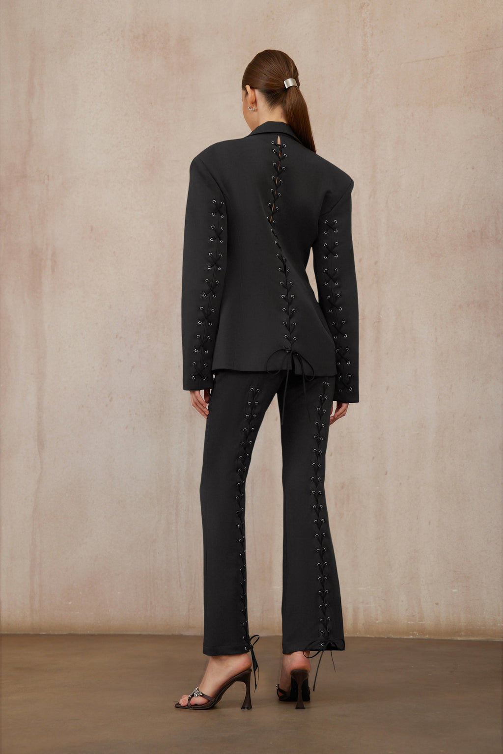 Prunille Black Lace-Up Blazer & Trousers Set