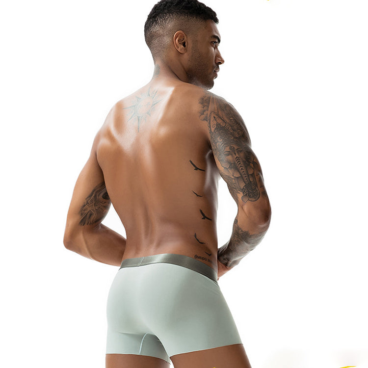 4 Pcs Seamless Ice Silk Solid Men's Boxer Briefs Set