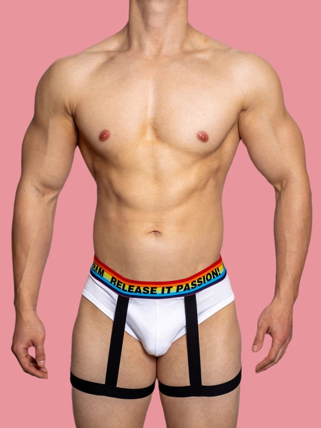 2 Pack Men's Rainbow Solid Color Suspender Briefs