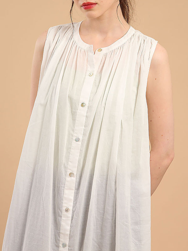 Loose Sleeveless Pleated See-Through Round-Neck Midi Dresses