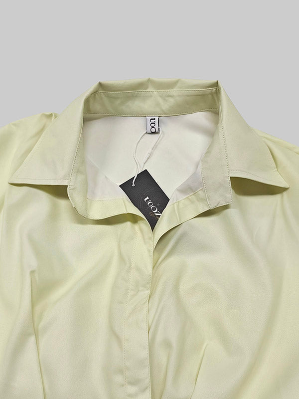 Long Sleeves Loose Floral Printed Pleated Split-Joint Tied Waist Lapel Midi Dresses Shirt Dress