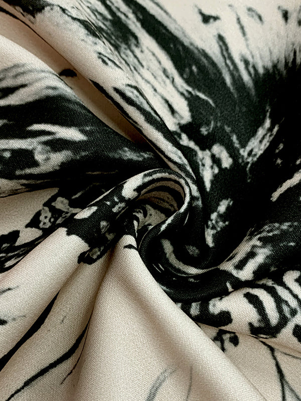 Loose Three-Quarter Sleeves Contrast Color Flower Print Round-Neck Midi Dresses