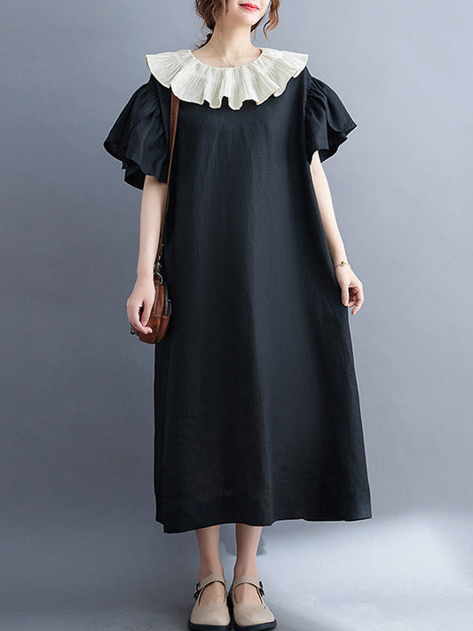 Original Vintage Falbala Contrast Color Midi Dress