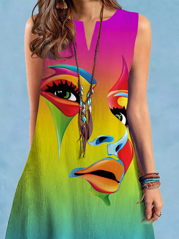 Loose Plus Size Figure V-Neck Mini Dresses