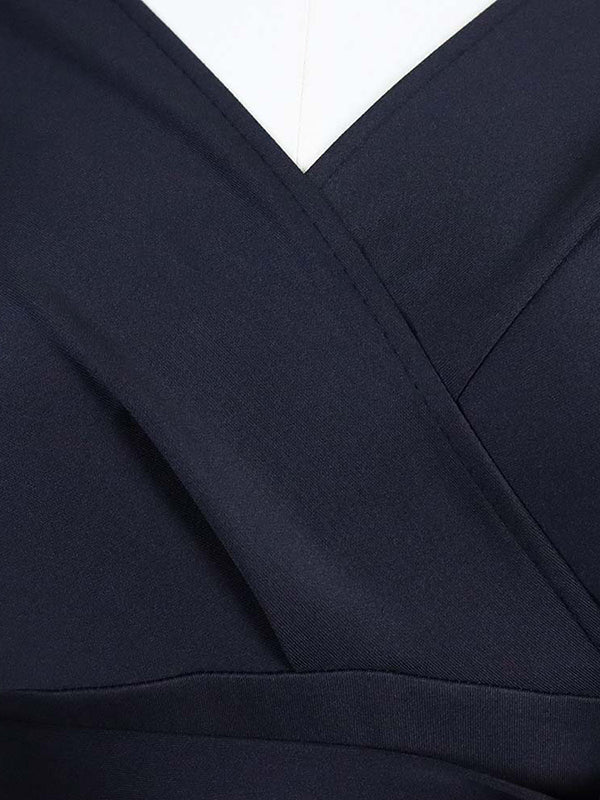 Bowknot Lace-Up Solid Color V-Neck Midi Dresses