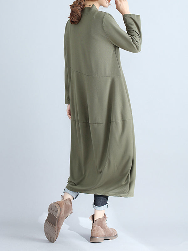 Casual Loose Plus Size Solid Color Hooded Midi Dresses