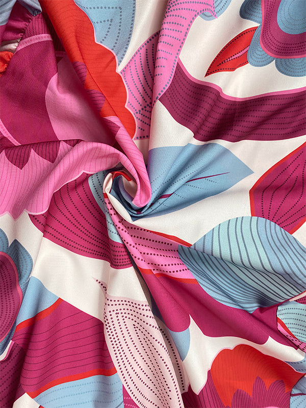 Batwing Sleeves Loose Flower Print Pleated Split-Joint Round-Neck Maxi Dresses