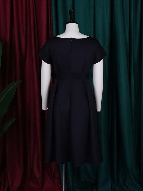 Bowknot Lace-Up Solid Color V-Neck Midi Dresses