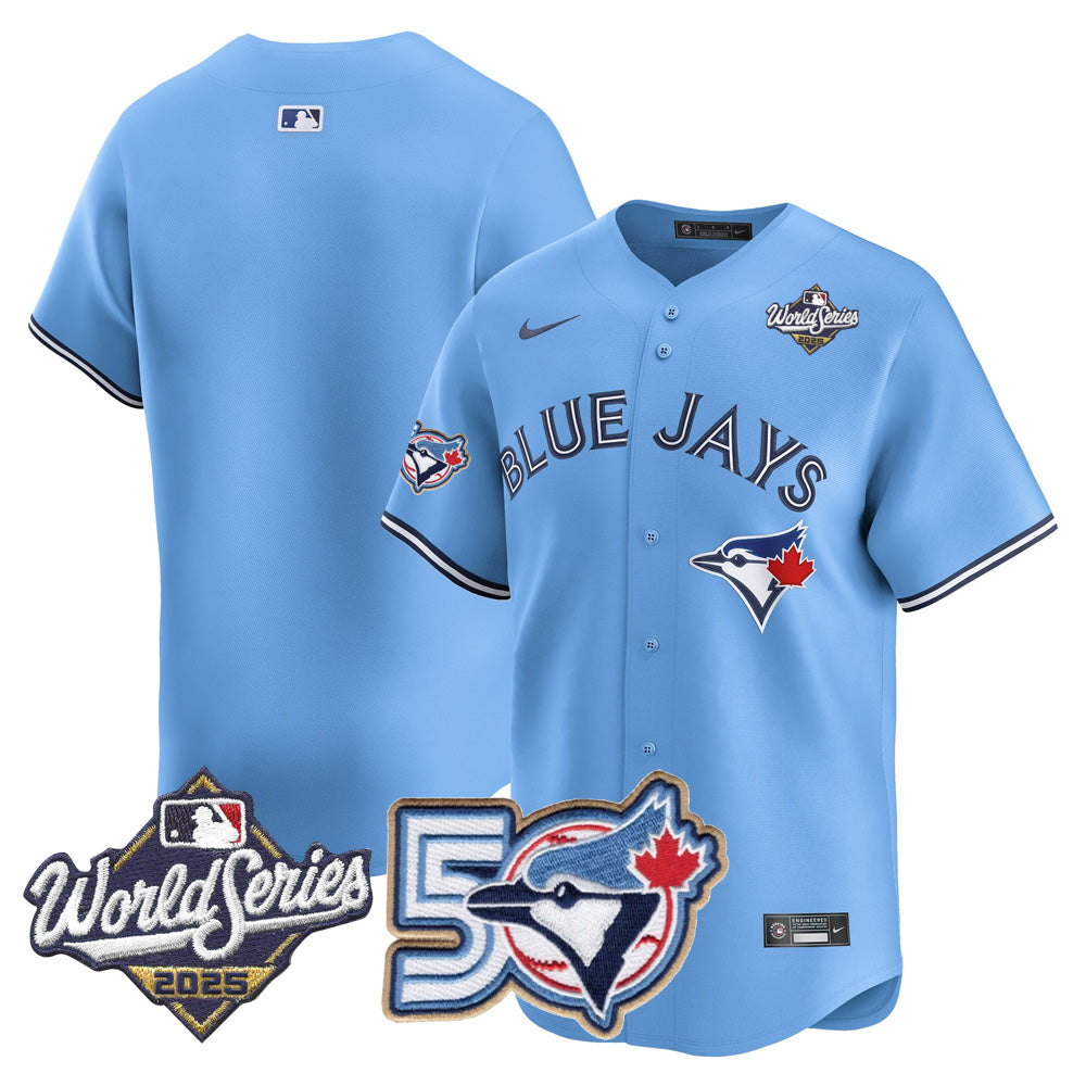 Men/Women/Youth Blue Jays 50th Patch 2025 World Series Powder Blue Team Blank Stitched Jersey