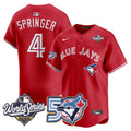 Men/Women/Youth Blue Jays 50th Patch 2025 World Series Red #4 Springer Stitched Jersey