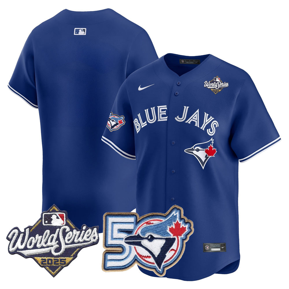 Men/Women/Youth Blue Jays 50th Patch 2025 World Series Royal Team Blank Stitched Jersey