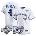 Men/Women/Youth Blue Jays 50th Patch 2025 World Series White #4 Springer Stitched Jersey