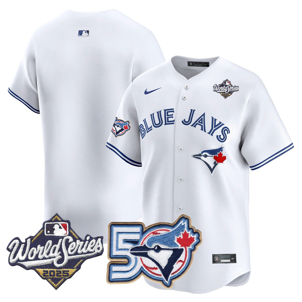 Men/Women/Youth Blue Jays 50th Patch 2025 World Series White Team Blank Stitched Jersey