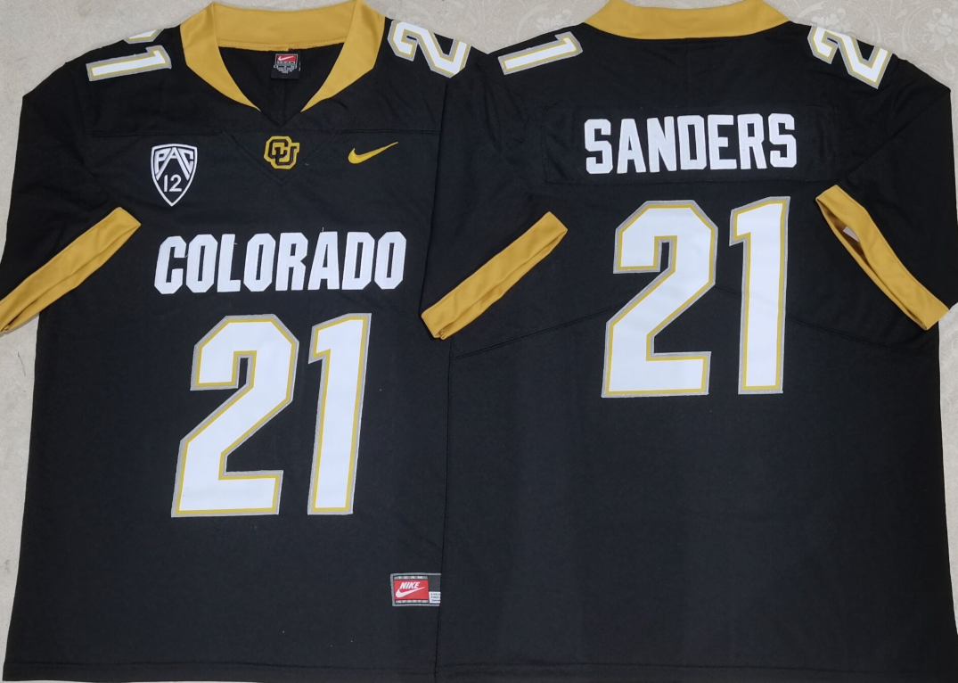 COLORADO BUFFALOES Black #21 SANDERS Stitched Jersey