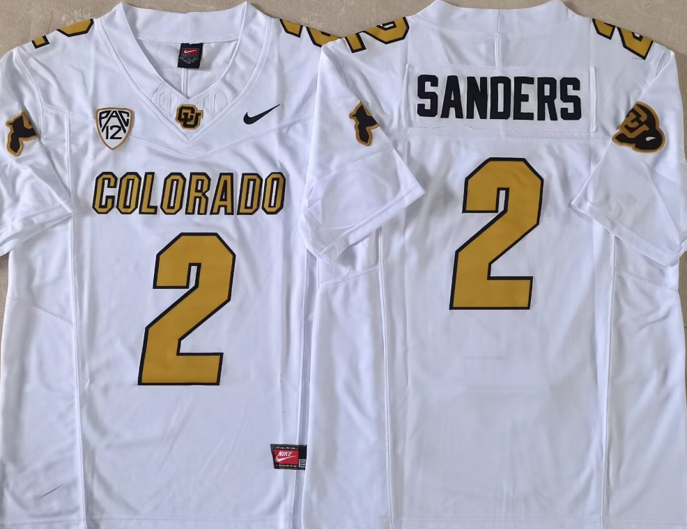 COLORADO BUFFALOES White #2 SANDERS Stitched Jersey