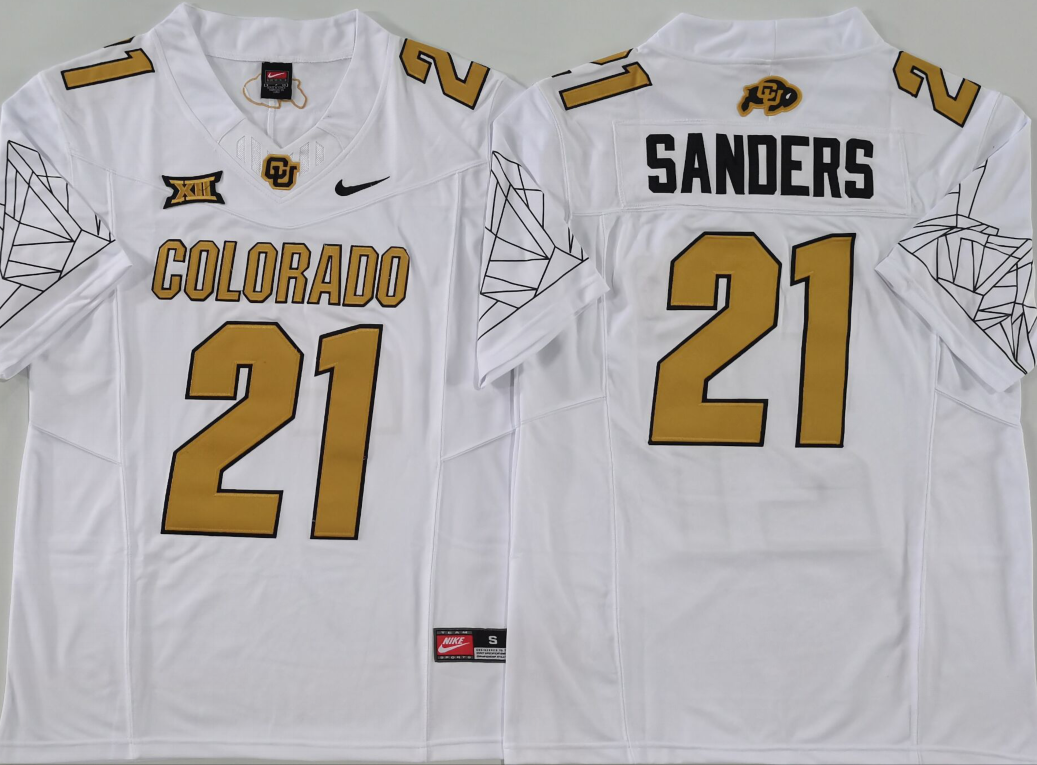 COLORADO BUFFALOES White #21 SANDERS Stitched Jersey