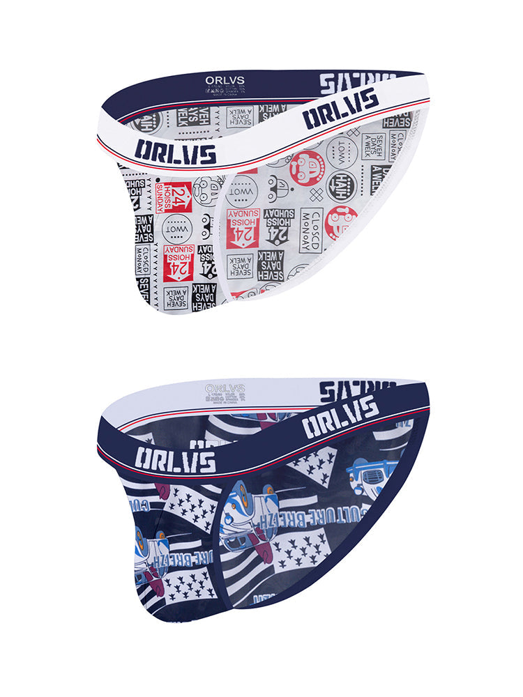2 Pack Men's Breathable Ice Silk High-Cut Printed Bikini