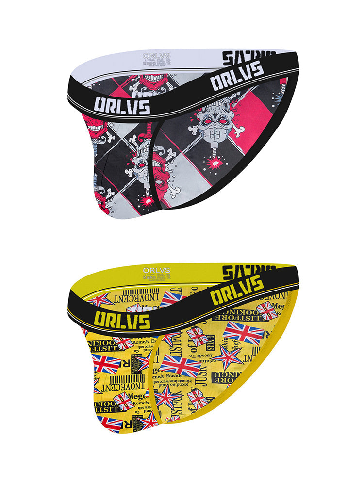 2 Pack Men's Breathable Ice Silk High-Cut Printed Bikini