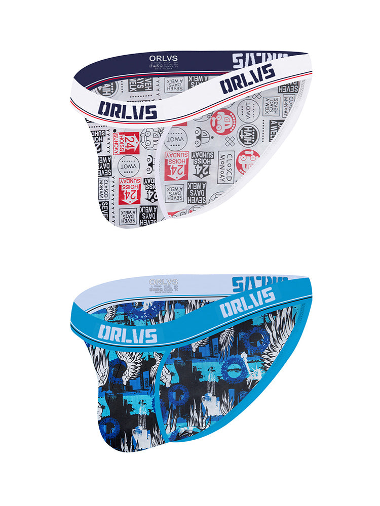 2 Pack Men's Breathable Ice Silk High-Cut Printed Bikini
