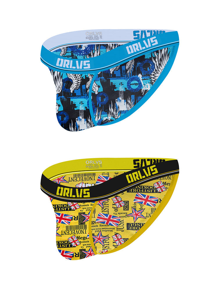 2 Pack Men's Breathable Ice Silk High-Cut Printed Bikini