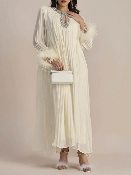 Cocktail Pleated Midi Dress - Crystals & Feathers