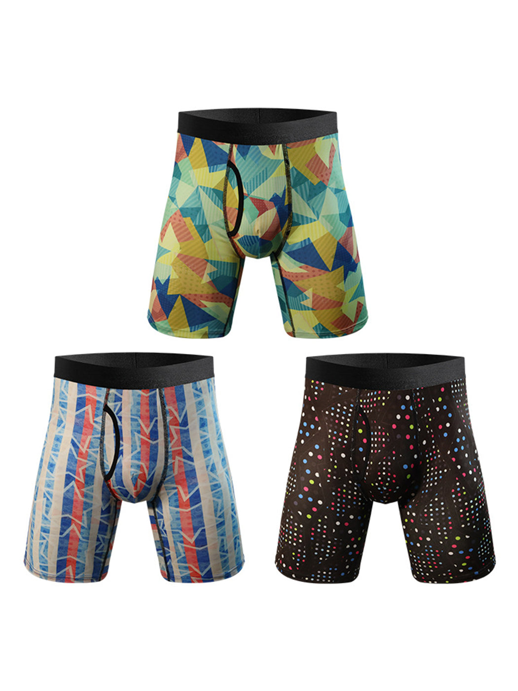 3 Pack Men's Printed Sports Boxer Briefs With Functional Fly