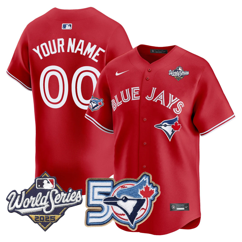 Custom Men/Women/Youth Blue Jays red stitched jersey