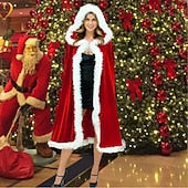 Women's Christmas Red Velvet Hooded Cape – Sexy Santa Cloak, Warm Winter Cosplay & Holiday Party Costume
