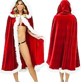 Women's Christmas Red Velvet Hooded Cape – Sexy Santa Cloak, Warm Winter Cosplay & Holiday Party Costume