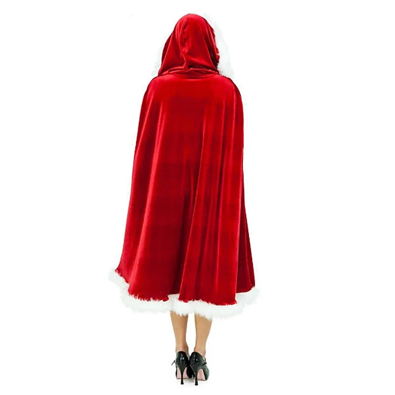 Women's Christmas Red Velvet Hooded Cape – Sexy Santa Cloak, Warm Winter Cosplay & Holiday Party Costume