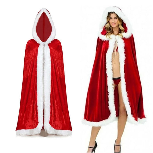 Women's Christmas Red Velvet Hooded Cape – Sexy Santa Cloak, Warm Winter Cosplay & Holiday Party Costume