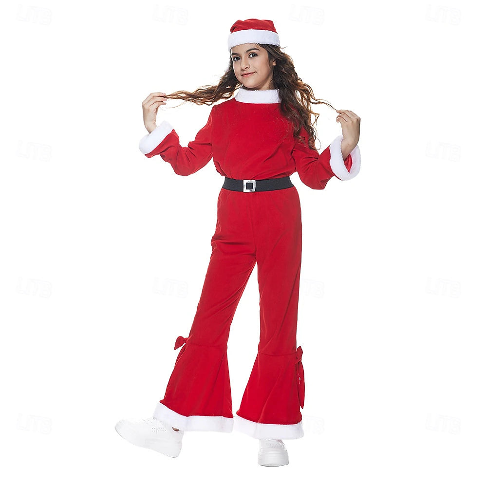 Girls' Santa Claus & Mrs. Claus Jumpsuit Costume – Christmas Onesie with Hat & Belt