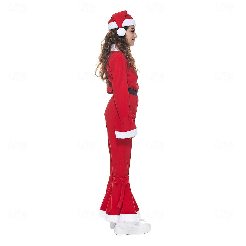 Girls' Santa Claus & Mrs. Claus Jumpsuit Costume – Christmas Onesie with Hat & Belt