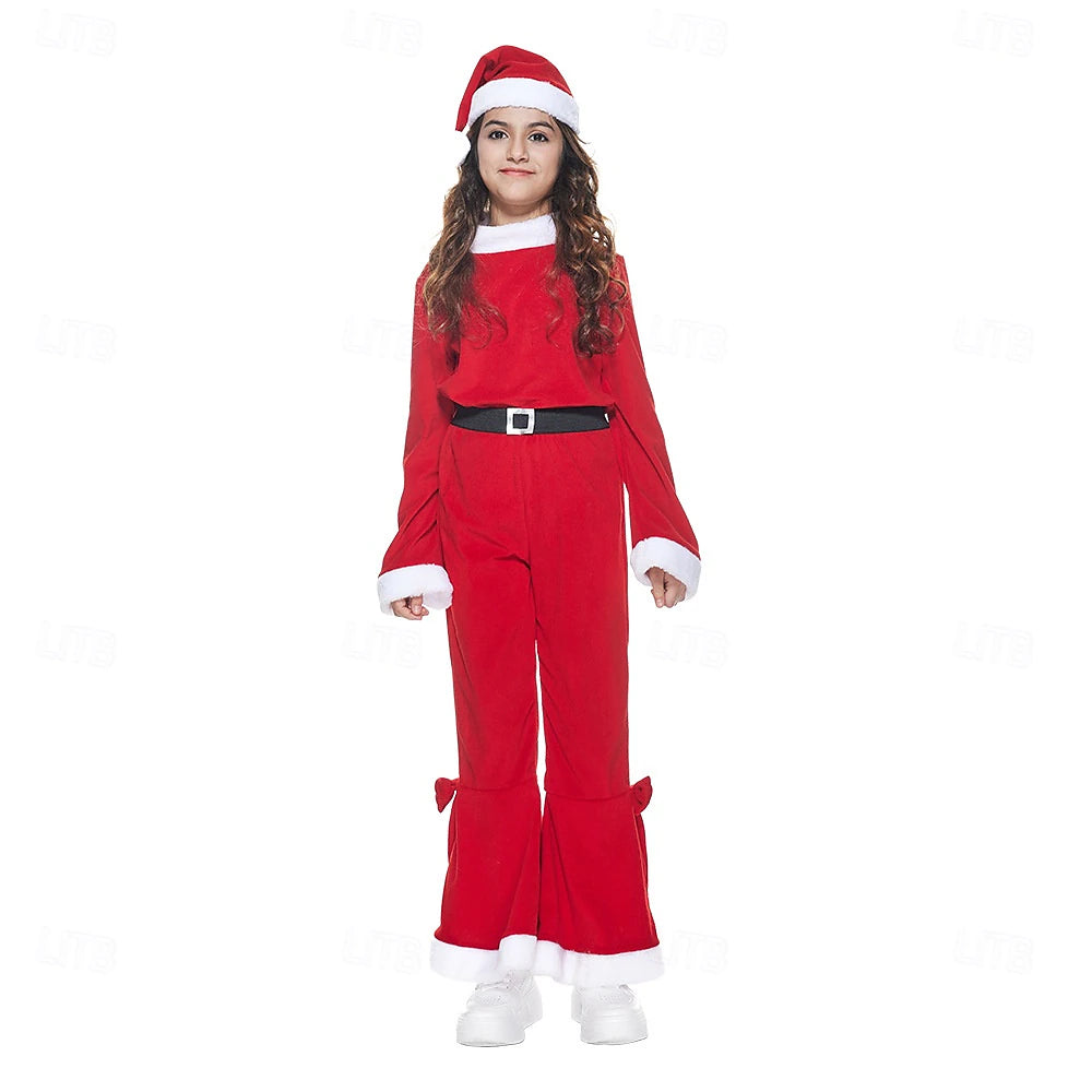 Girls' Santa Claus & Mrs. Claus Jumpsuit Costume – Christmas Onesie with Hat & Belt