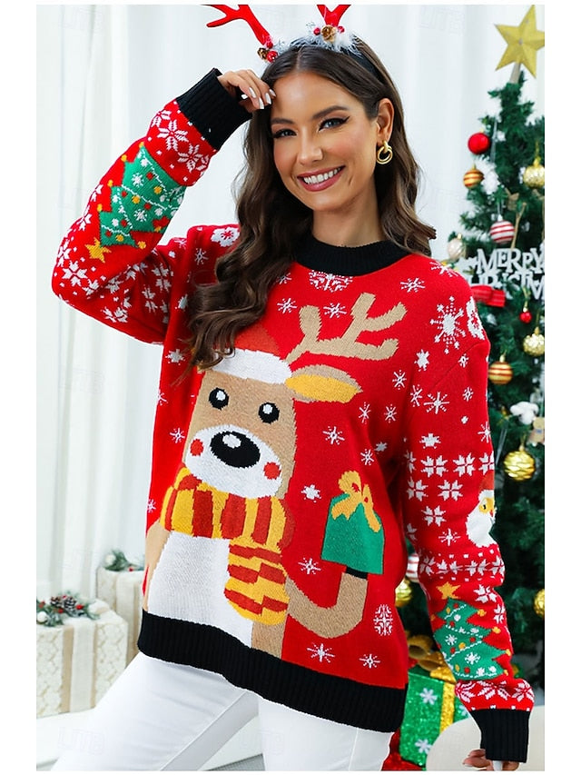 Women's Reindeer Rudolph Ugly Christmas Sweater – Funny Christmas Pullover for Parties & New Year