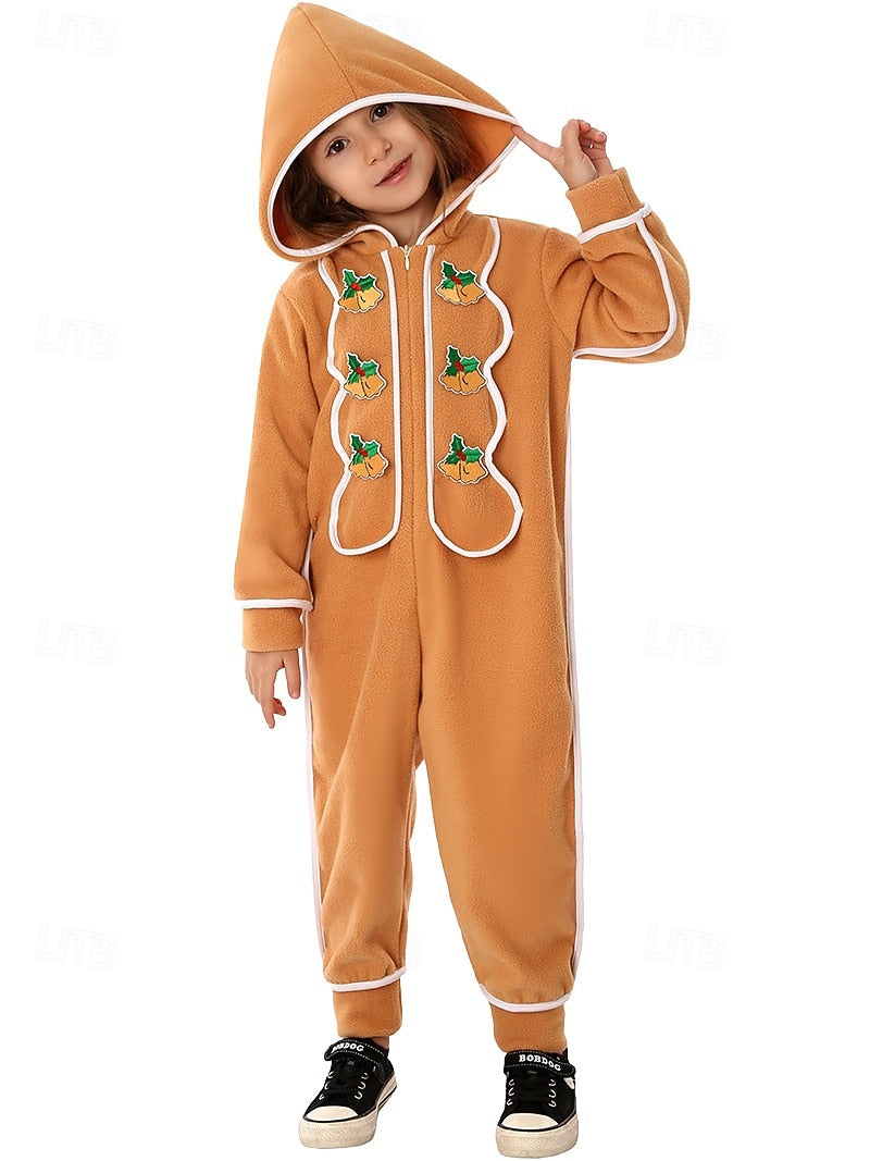 Gingerbread Man Kigurumi Onesie - Kids' Christmas Pajamas & Cosplay Costume