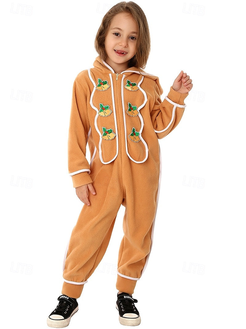 Gingerbread Man Kigurumi Onesie - Kids' Christmas Pajamas & Cosplay Costume