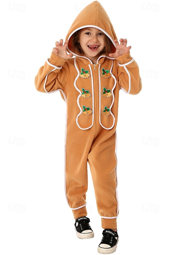 Gingerbread Man Kigurumi Onesie - Kids' Christmas Pajamas & Cosplay Costume