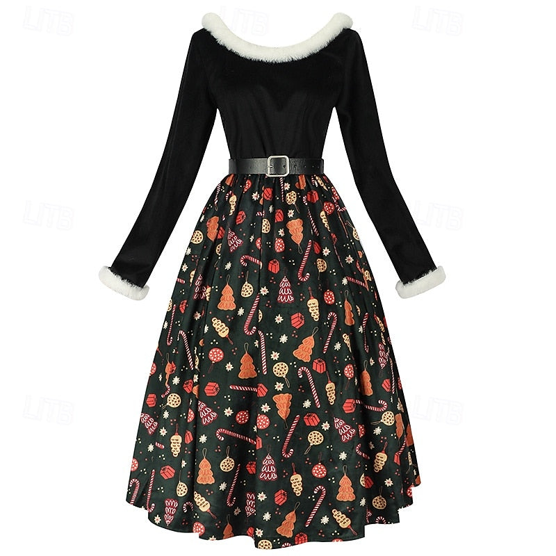 Women's Santa & Mrs. Claus Christmas Dress with Belt – Fancy Holiday Costume for Christmas, New Year & Christmas Eve