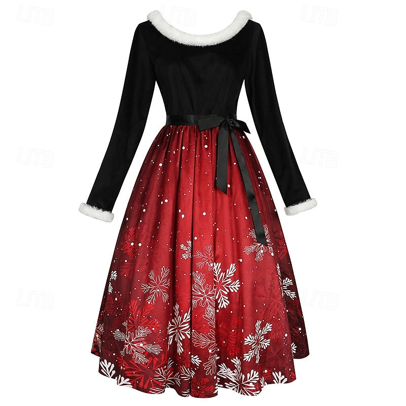 Women's Santa & Mrs. Claus Christmas Dress with Belt – Fancy Holiday Costume for Christmas, New Year & Christmas Eve