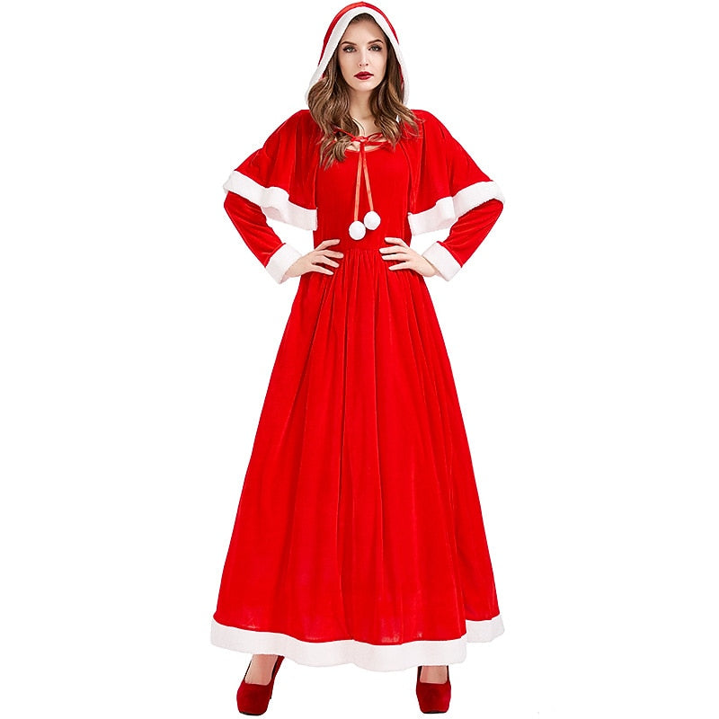 Women's Santa Claus & Mrs. Claus Christmas Costume – Fancy Holiday Dress with Cape for Christmas Party, Masquerade & Christmas Eve