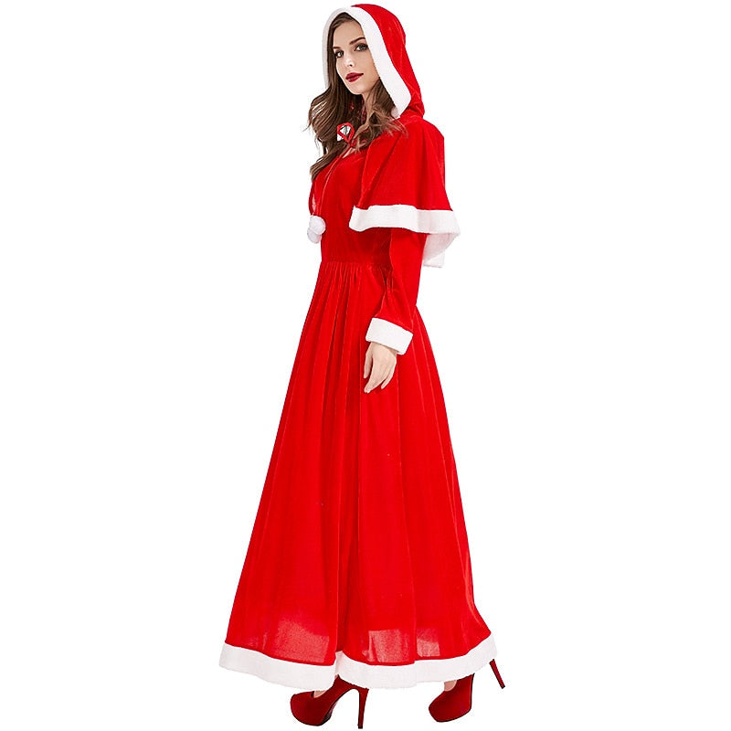 Women's Santa Claus & Mrs. Claus Christmas Costume – Fancy Holiday Dress with Cape for Christmas Party, Masquerade & Christmas Eve