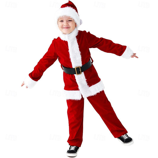 Santa Claus Outfit for Kids – Complete Set with Top, Pants, Belt & Hat for Christmas Parties