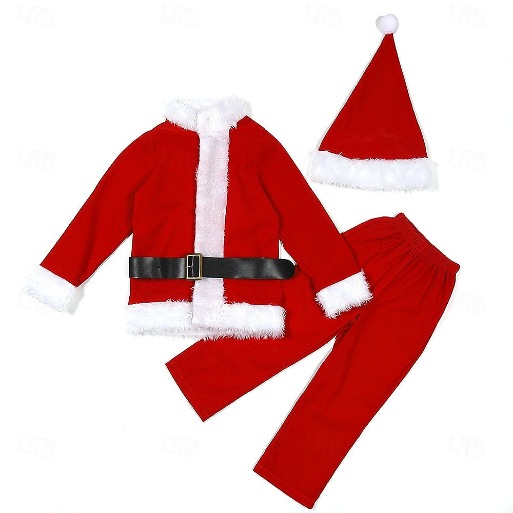 Santa Claus Outfit for Kids – Complete Set with Top, Pants, Belt & Hat for Christmas Parties