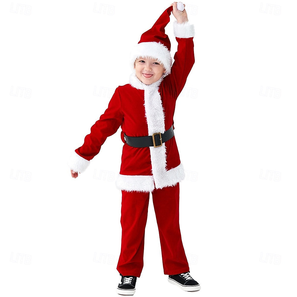 Santa Claus Outfit for Kids – Complete Set with Top, Pants, Belt & Hat for Christmas Parties