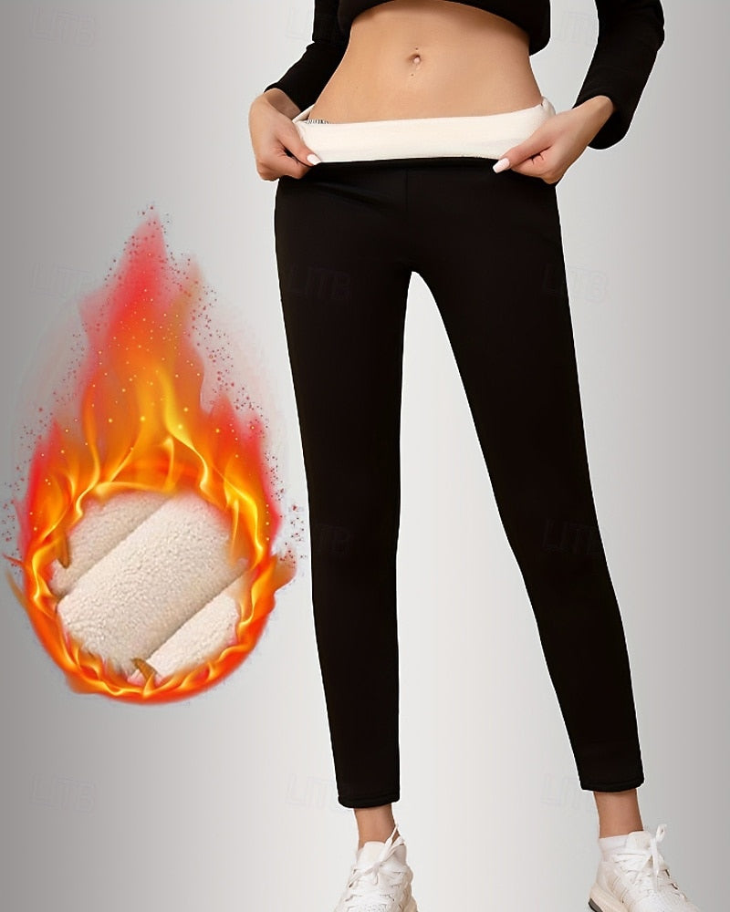 Women’s Fleece-Lined Leggings – Casual Full-Length Chinos with Medium Elastic Waist, Warm, Comfortable & Stretchy for Outdoor