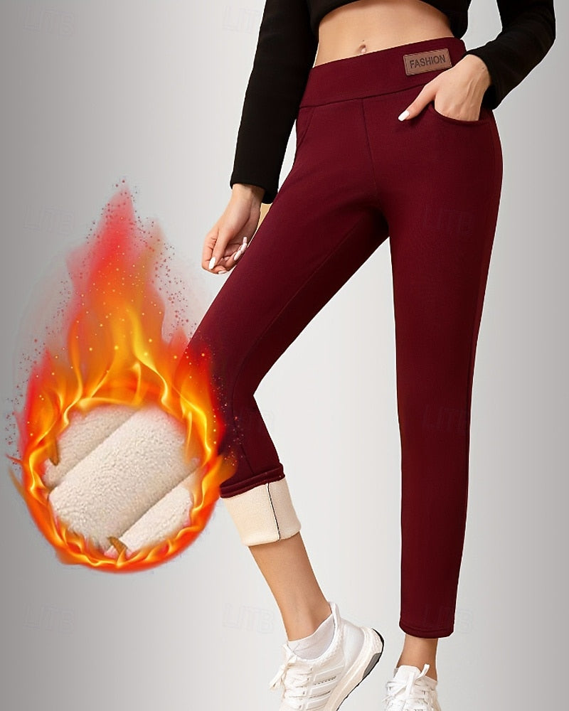 Women’s Fleece-Lined Leggings – Casual Full-Length Chinos with Medium Elastic Waist, Warm, Comfortable & Stretchy for Outdoor